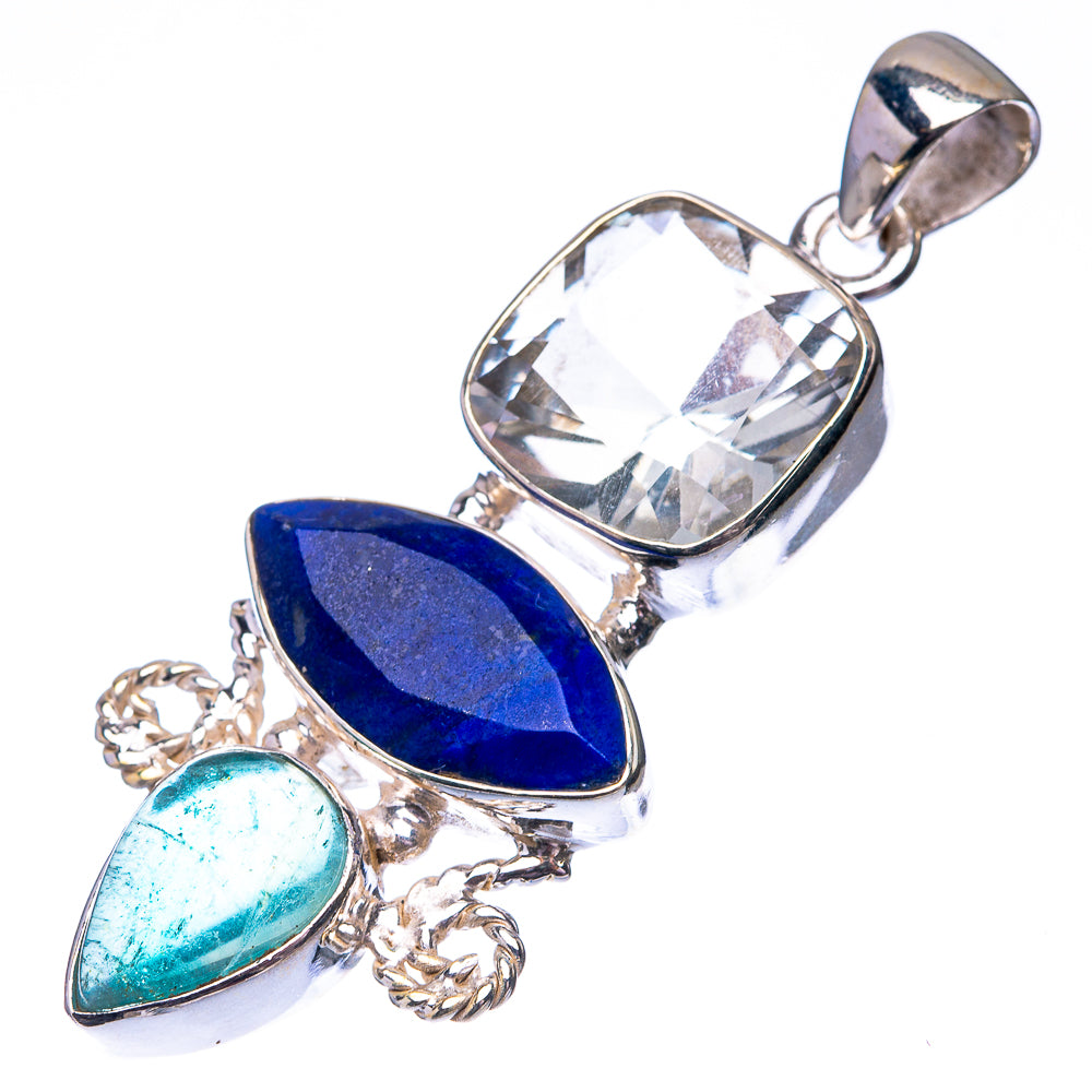 Lapis Lazuli, White Quartz, Blue Fluorite 925 Sterling Silver Pendant 2" (925 Sterling Silver) PD38669