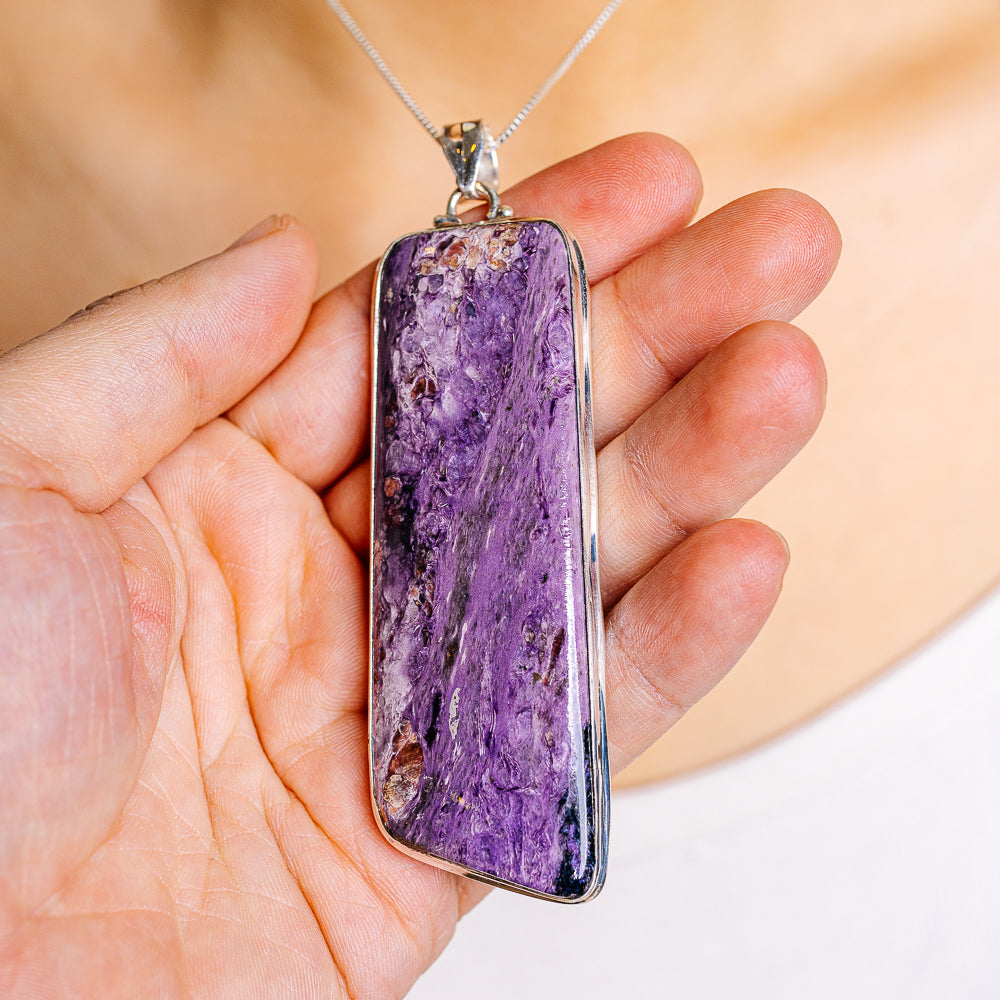 Gigantic Charoite Pendant 3 7/8" (.925 Sterling Silver)
