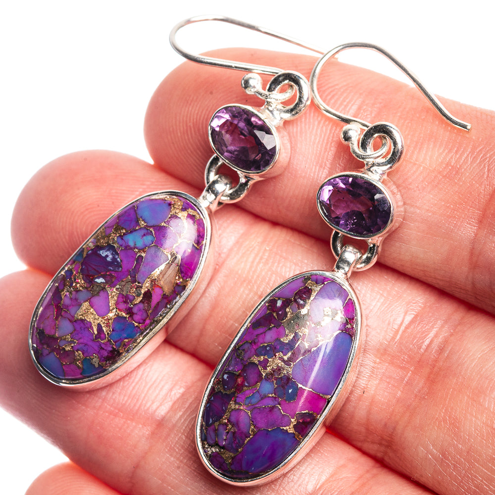 Purple Copper Composite Turquoise, Amethyst Earrings 1 7/8" (925 Sterling Silver) E432997