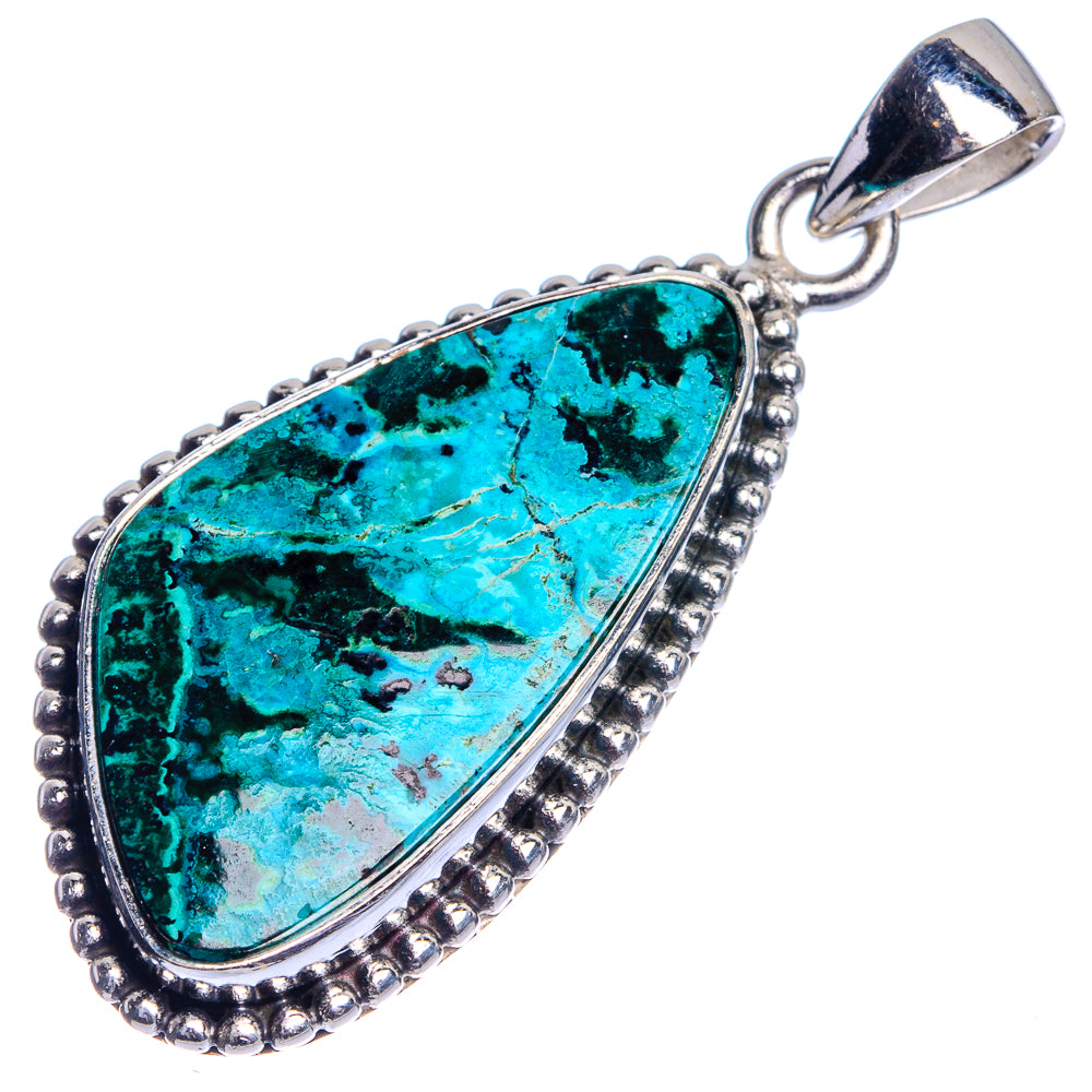 Malachite In Chrysocolla Pendant 1 5/8" (925 Sterling Silver) P39735