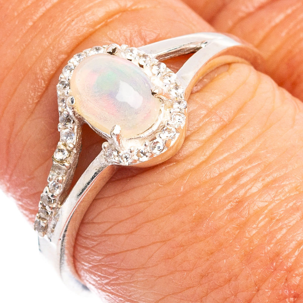 Rare Ethiopian Opal, Cubic Zirconia Ring Size 8 (.925 Sterling Silver)