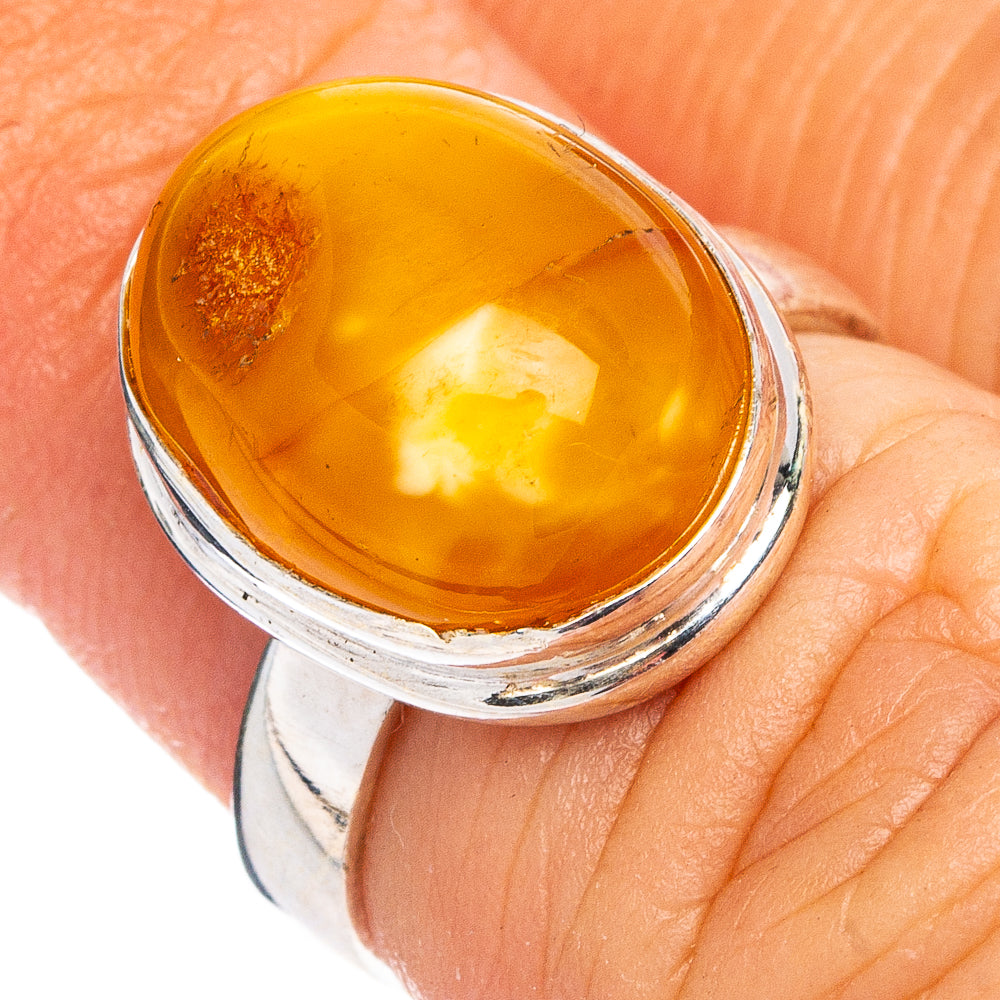 Bone Amber Ring Size 4.75 (.925 Sterling Silver)
