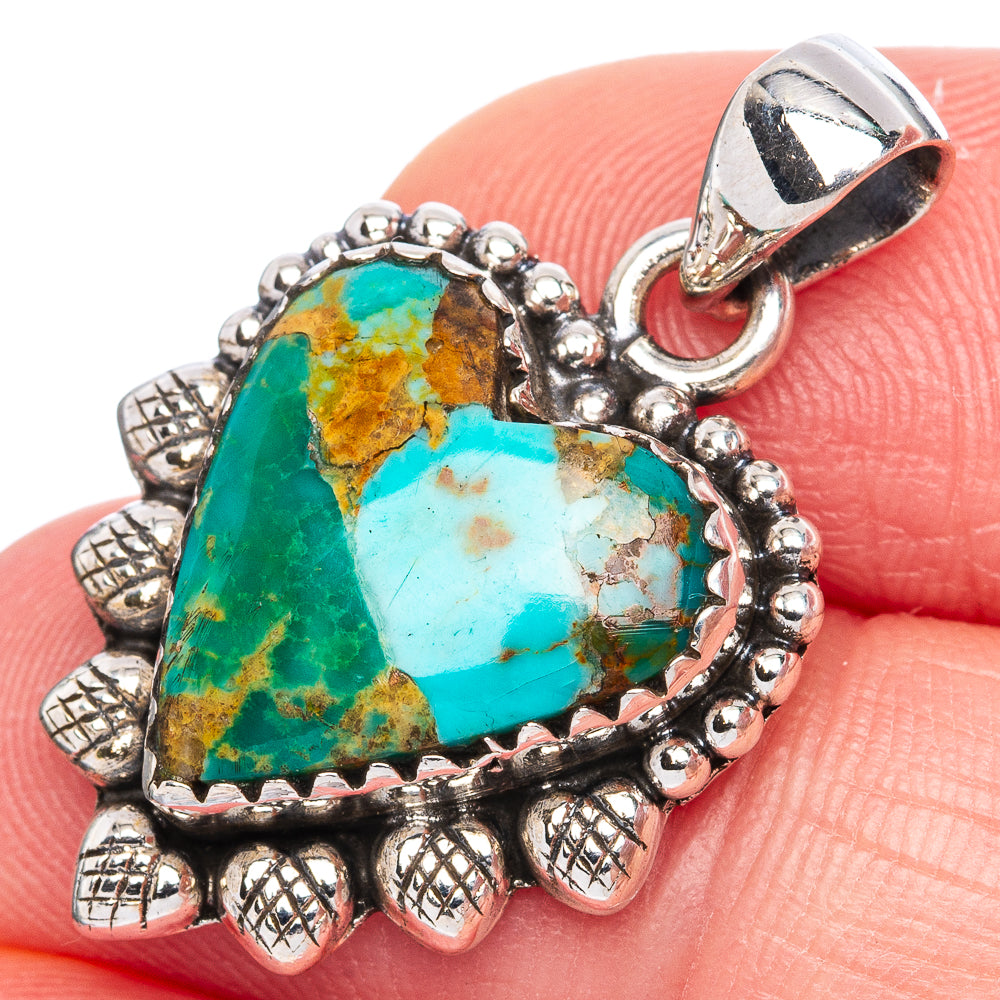 Rare Arizona Turquoise Heart Pendant 1 1/8" (925 Sterling Silver) P42093
