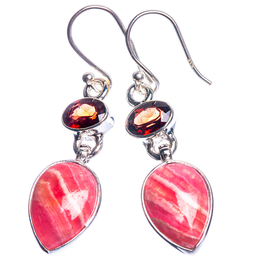 Rhodochrosite, Garnet 925 Sterling Silver Earrings 1 5/8"