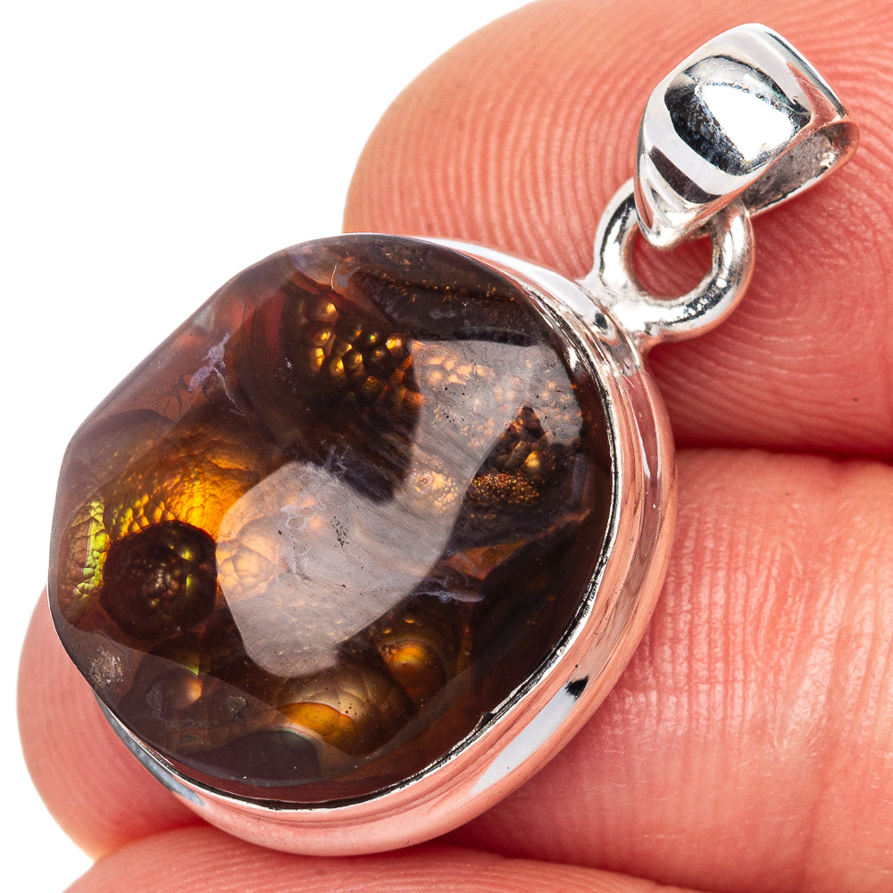 Rare Mexican Fire Agate Pendant 1 1/8" (925 Sterling Silver) P41695