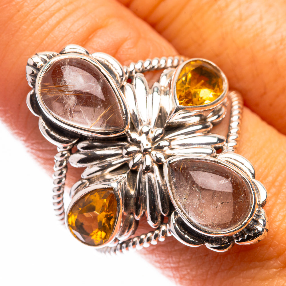 Large Rutilated Quartz, Citrine Ring Size 10.5 (925 Sterling Silver) R141265