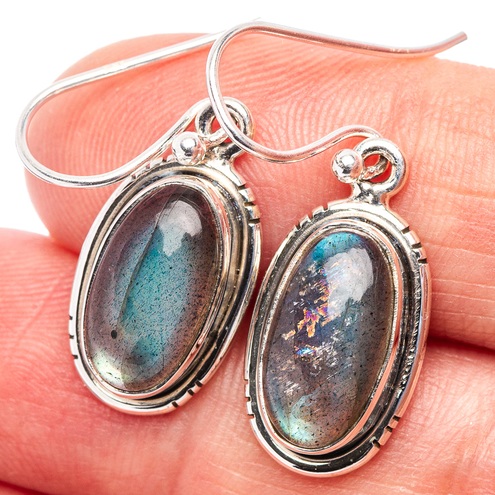 Labradorite Earrings 1 3/8" (.925 Sterling Silver)