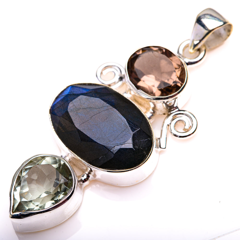 Labradorite, White Quartz, Smoky Quartz Pendant 2" (925 Sterling Silver) PD38581