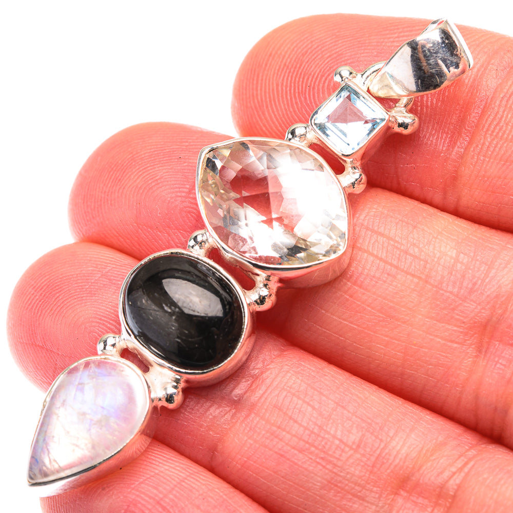 White Quartz, Star Diopside, Rainbow Moonstone, Blue Topaz Pendant 2" (925 Sterling Silver) PD38498