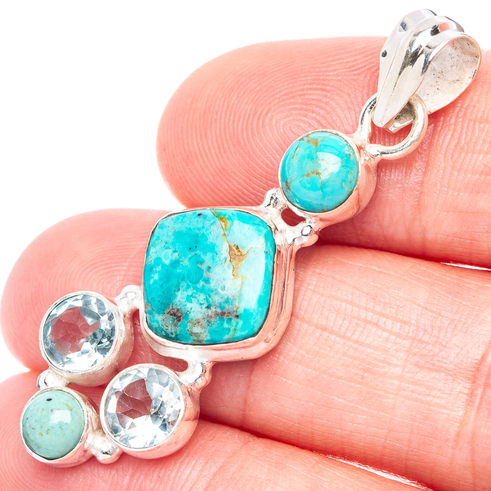Rare Kingman Turquoise, Blue Topaz, Larimar Pendant 1 3/4" (925 Sterling Silver) P41100