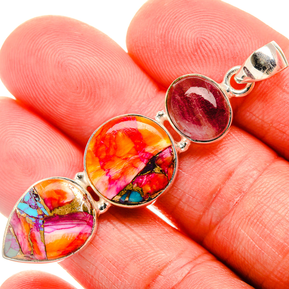 Kingman Pink Dahlia Turquoise, Pink Moonstone Pendant 2 1/4" (925 Sterling Silver) PD38218