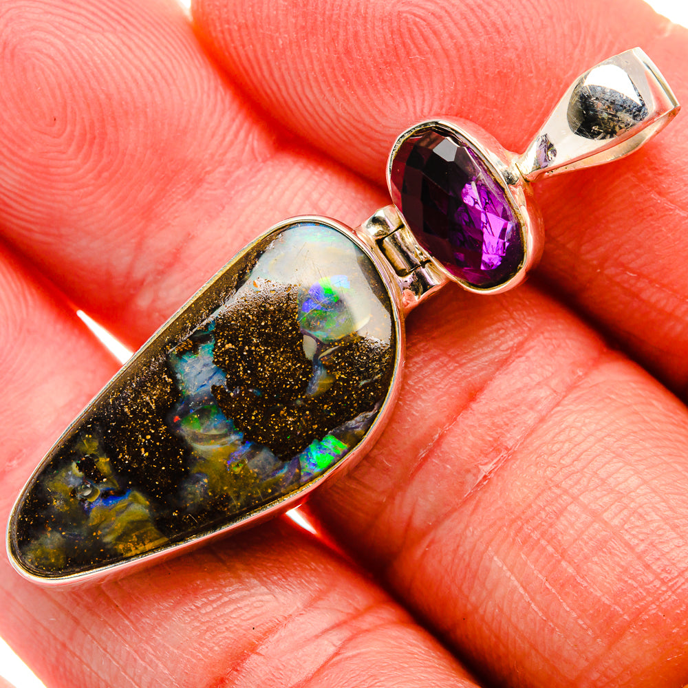 Boulder Opal, Amethyst Pendant 1 3/4" (925 Sterling Silver) PD38221
