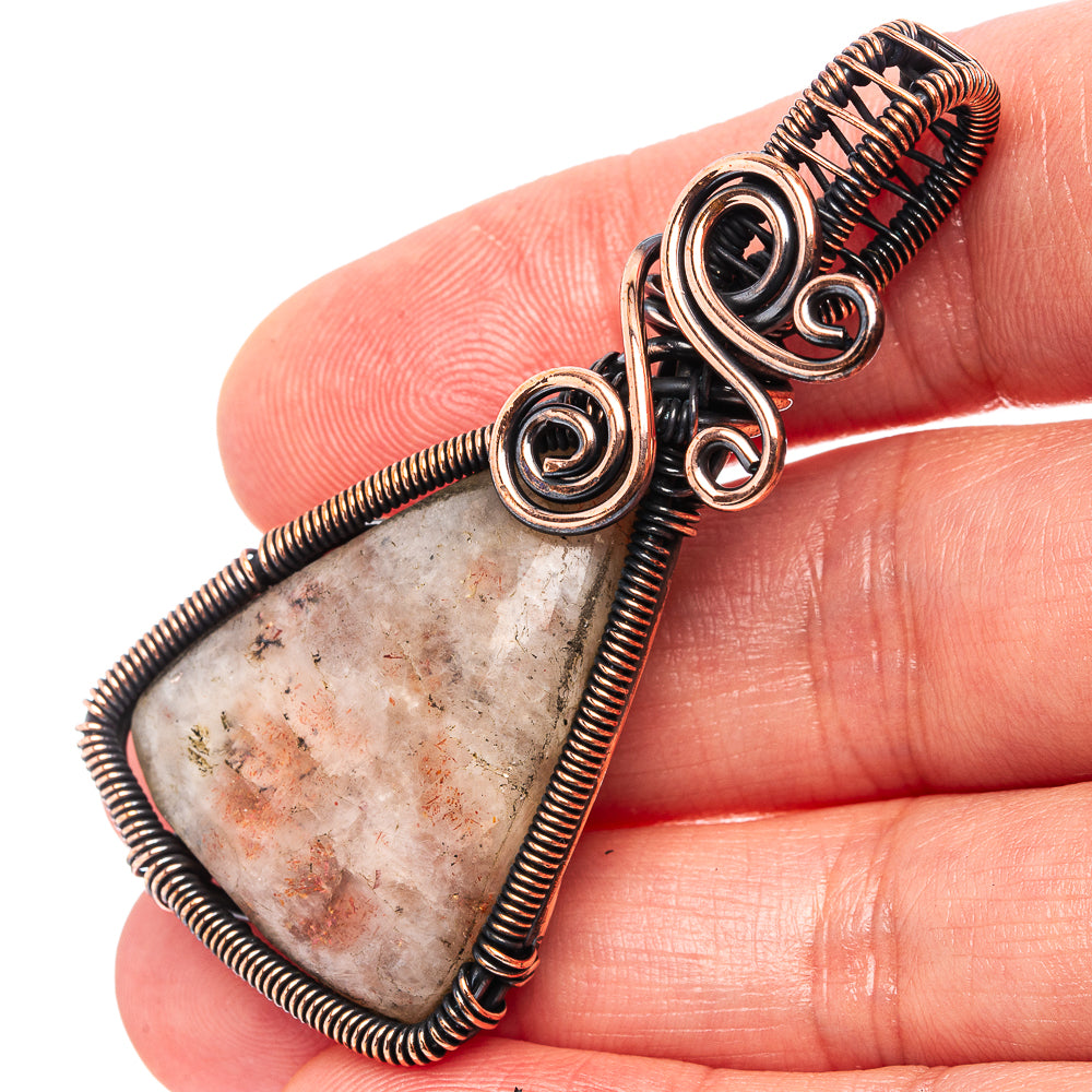 Sunstone Wire Wrap Pendant 2 1/4" (Oxidized Copper)