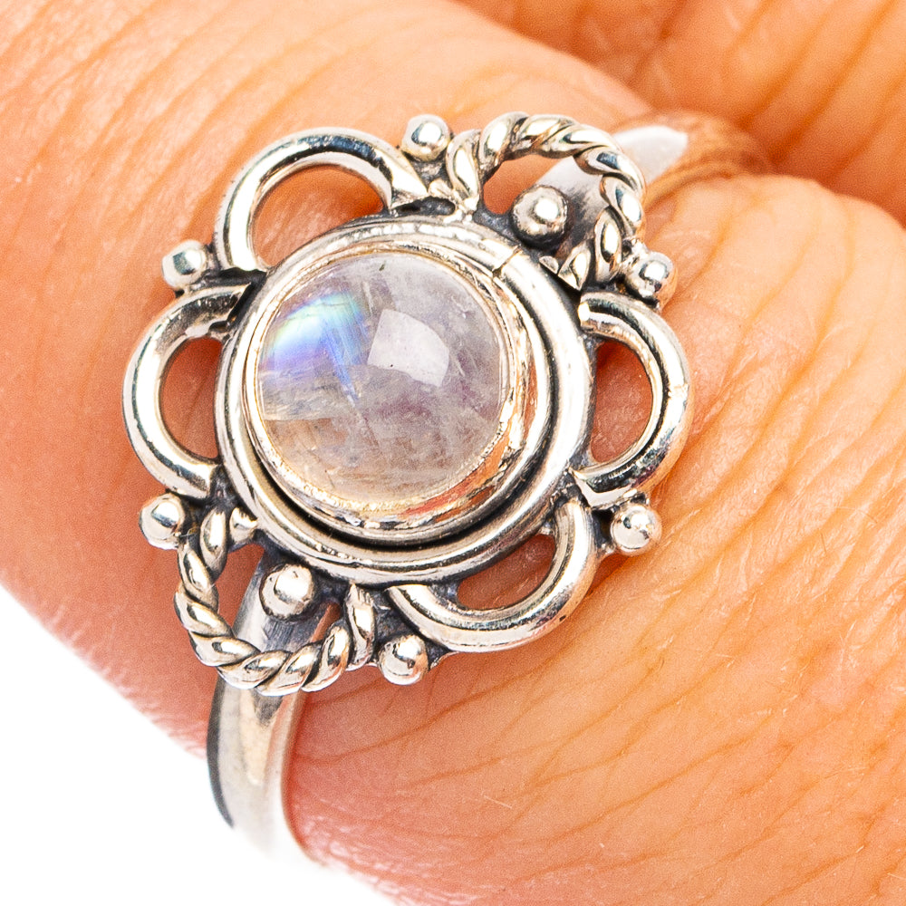 Dainty Rainbow Moonstone Ring Size 7.5 (.925 Sterling Silver)