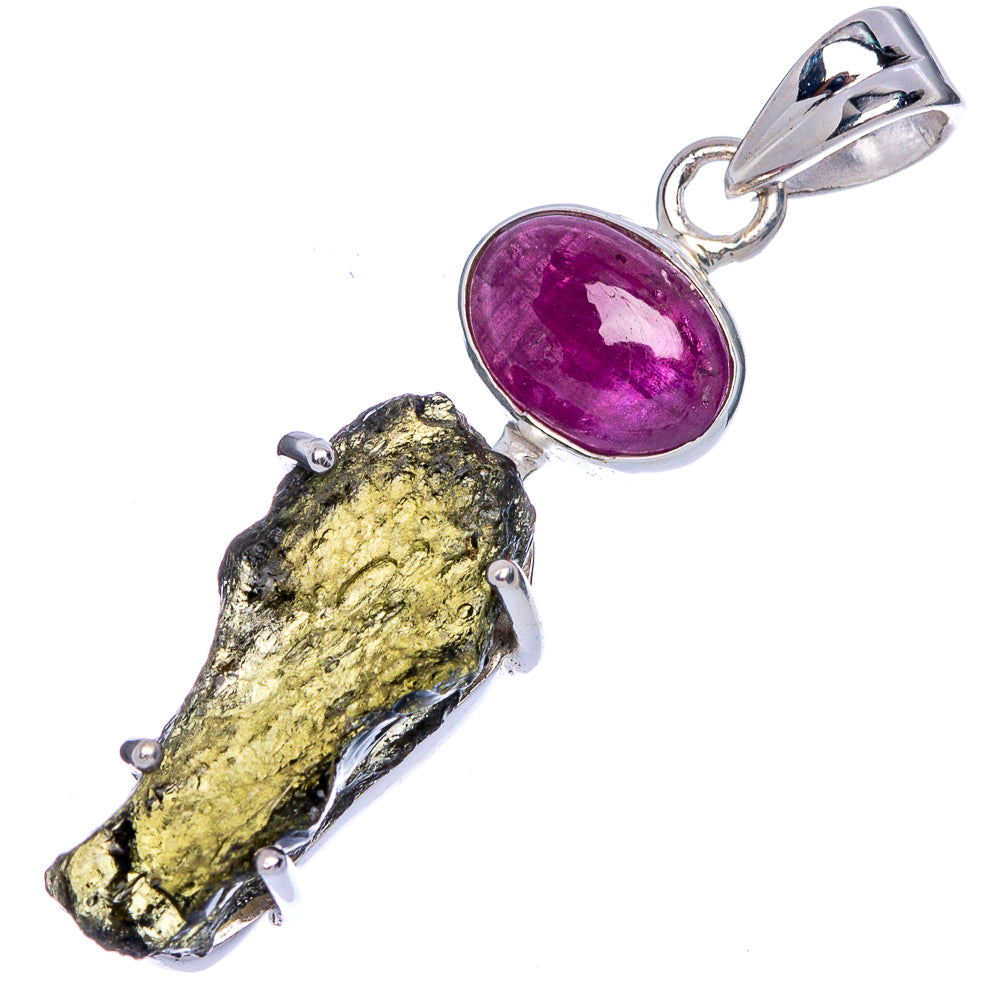 Rare Czech Moldavite, Amethyst Pendant 1 5/8" (925 Sterling Silver) P40316