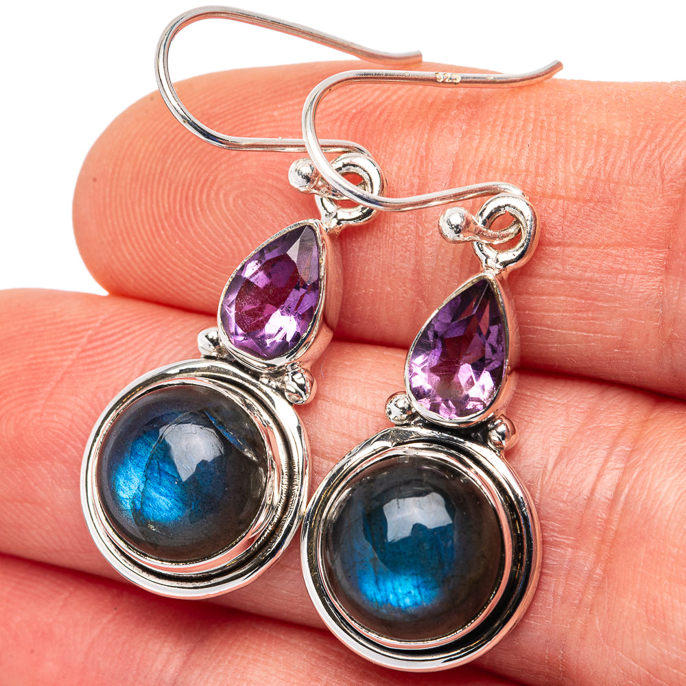 Labradorite Earrings 1 1/2" (.925 Sterling Silver)