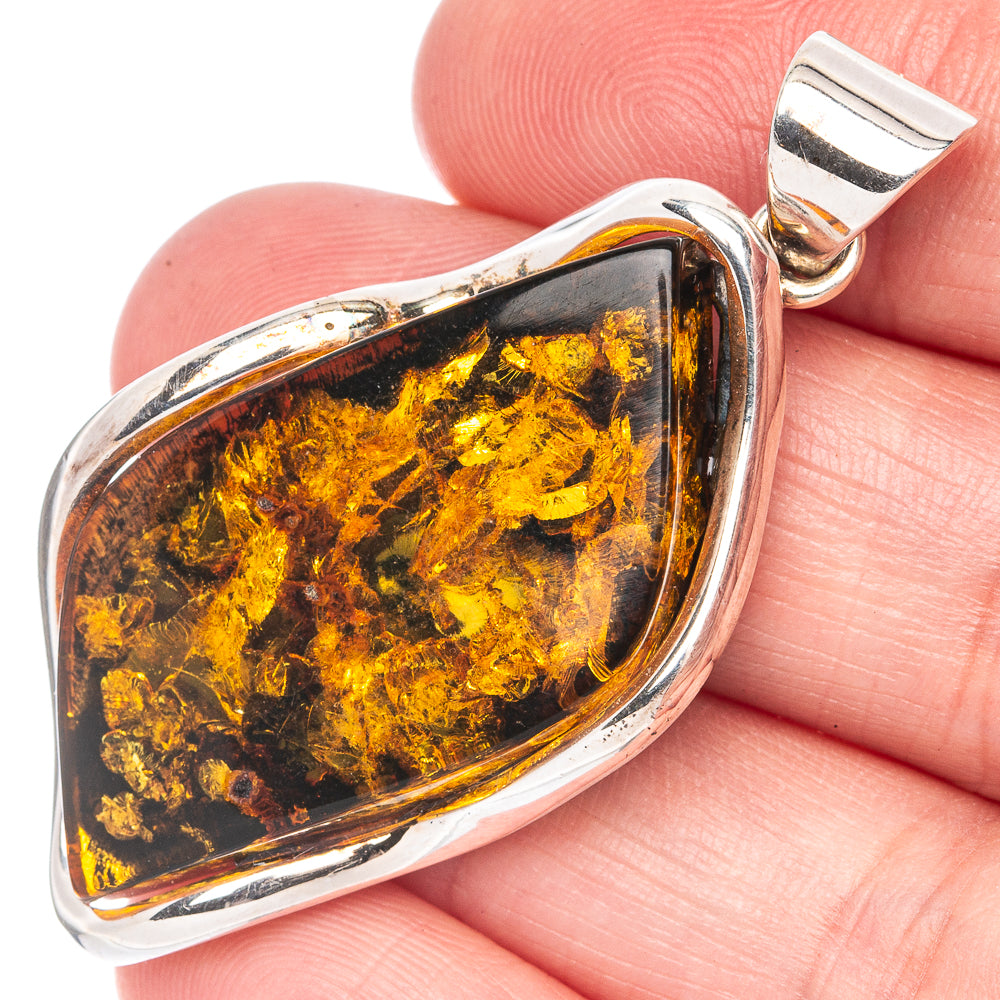 Anasilvercos Baltic Amber Pendant 2" (925 Sterlnig Silver)