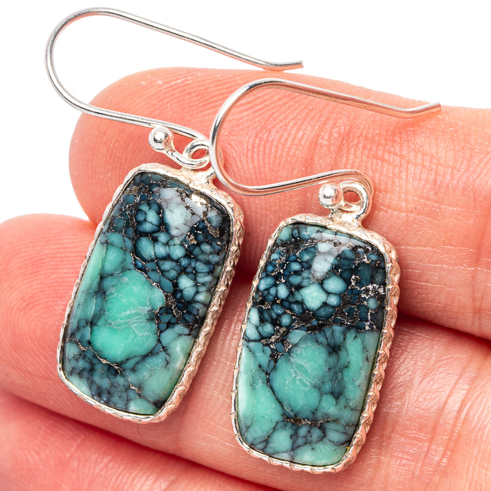 Black Bridge Variscite Earrings 1 3/8" (.925 Sterling Silver)
