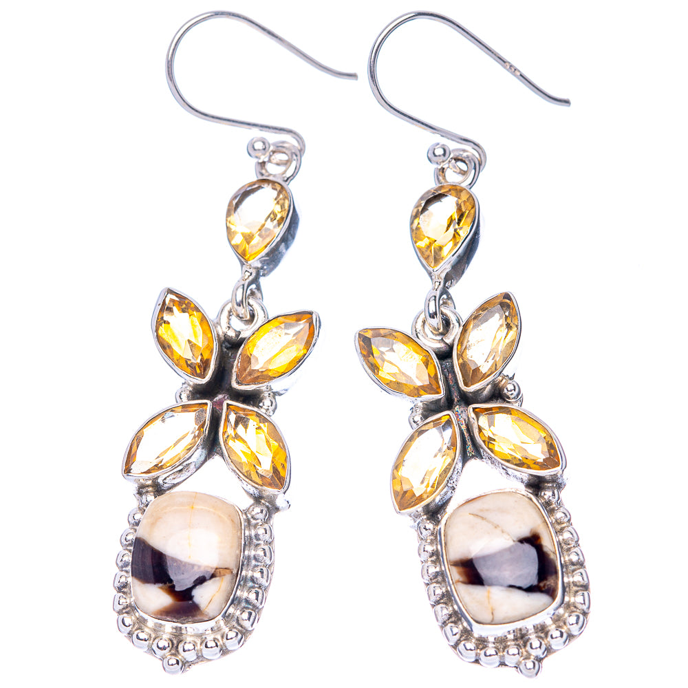 Premium Peanut Wood Jasper, Citrine Earrings 2 1/4" (925 Sterling Silver) E1275