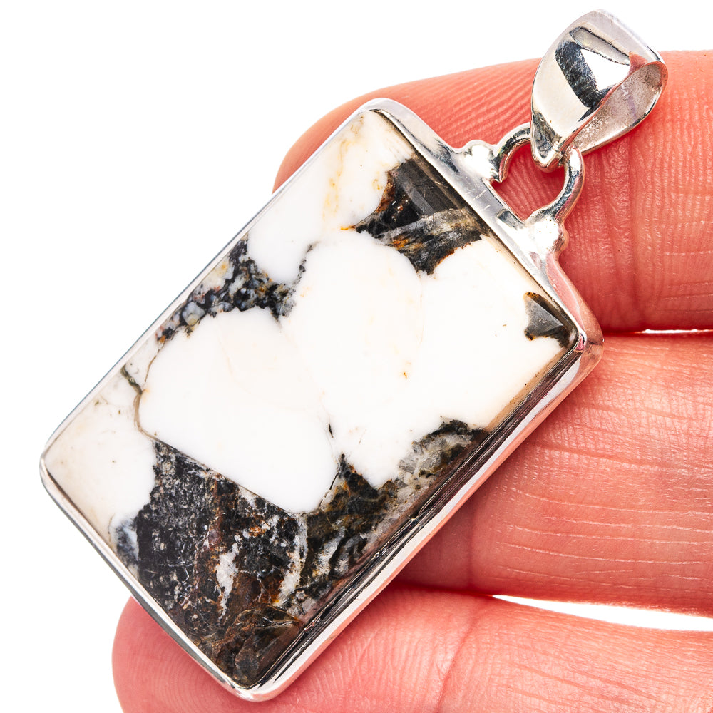 White Buffalo Turquoise Pendant 1 3/4" (.925 Sterling Silver)