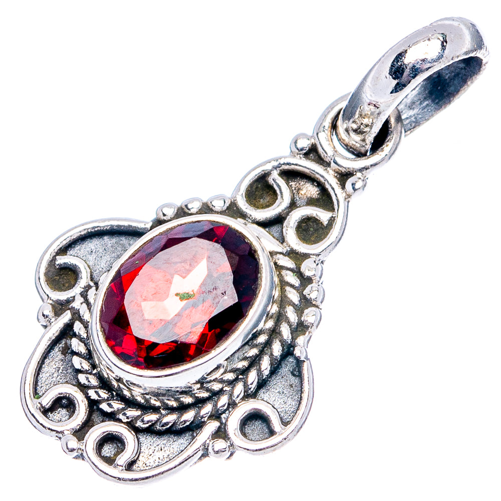 Garnet Dainty Pendant 1 1/8" (.925 Sterling Silver)