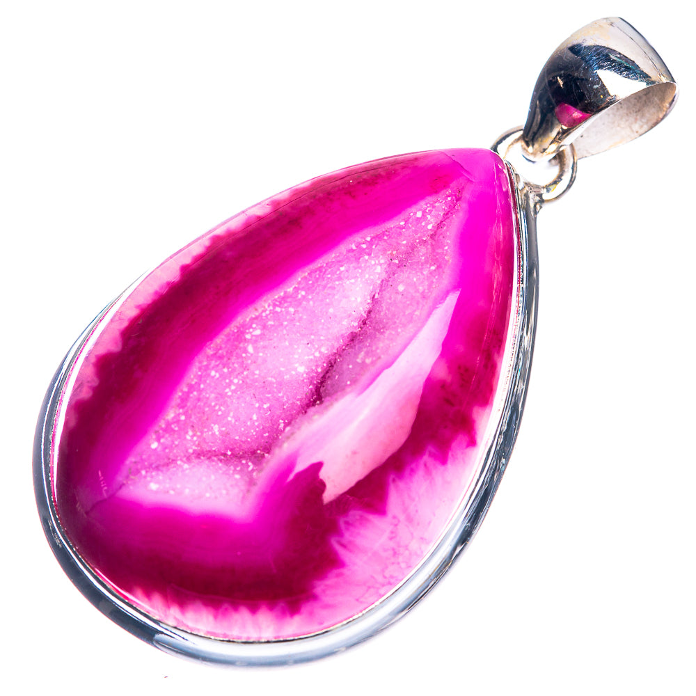 Pink Druzy 925 Sterling Silver Pendant 1 7/8"
