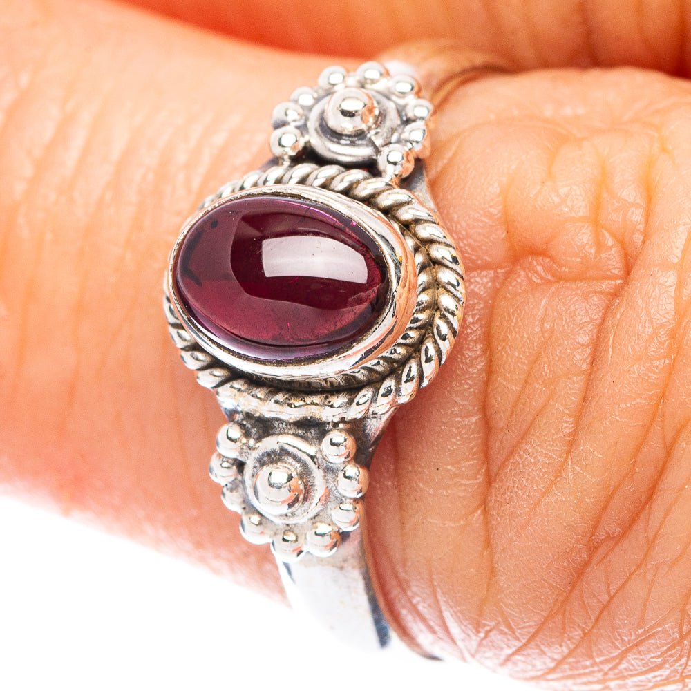 Garnet Dainty Ring Size 6.75 (925 Sterling Silver) R6000