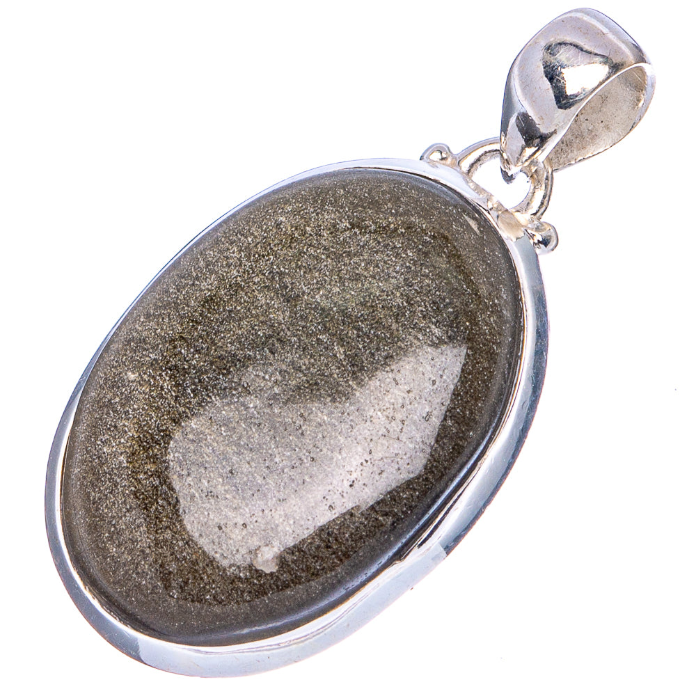 Gold Sheen Obsidian Pendant 1 3/8" (.925 Sterling Silver)