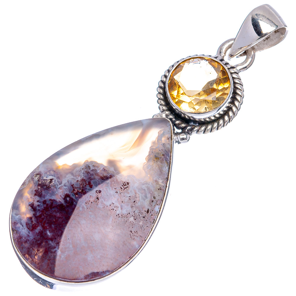 Premium Indonesian Plume Agate, Citrine Pendant 2 1/8" (.925 Sterling Silver)