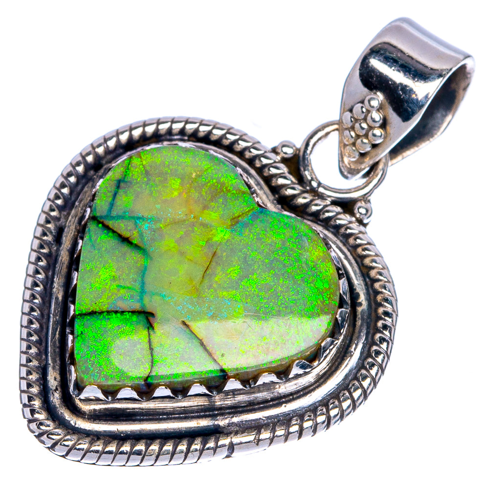 Rare Sterling Opal Heart Pendant 1 1/8" (925 Sterling Silver) P40683