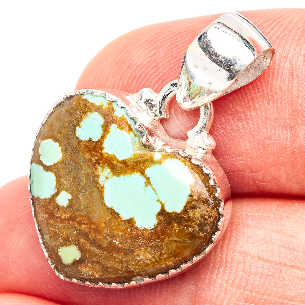Rare Number 8 Mine Turquoise Heart Pendant 1 1/8" (.925 Sterling Silver)