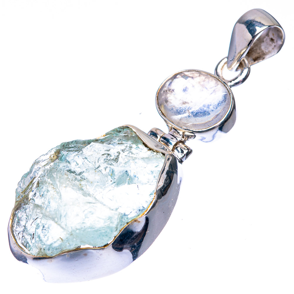 Raw Aquamarine, Rainbow Moonstone 925 Sterling Silver Pendant 1 7/8" (925 Sterling Silver) PD38630