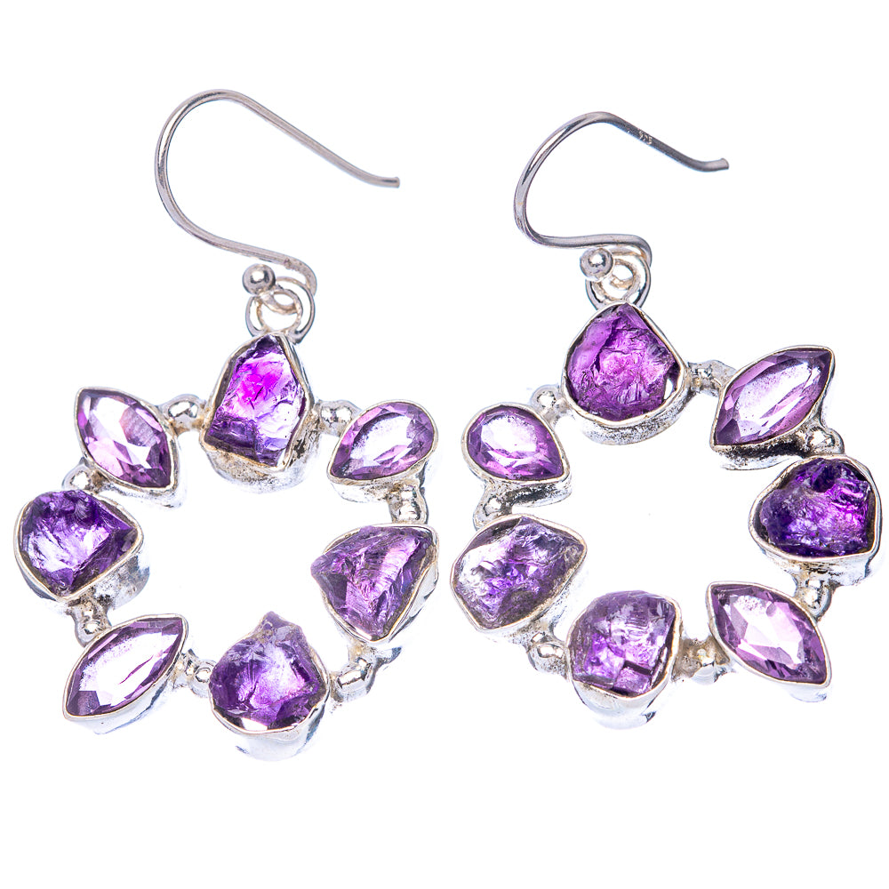Premium Rough Amethyst Earrings 1 5/8" (925 Sterling Silver) E1276