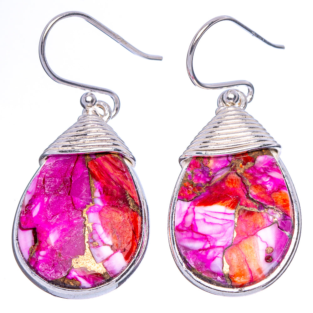 Kingman Pink Dahlia Turquoise Earrings 1 1/2" (925 Sterling Silver) E1905
