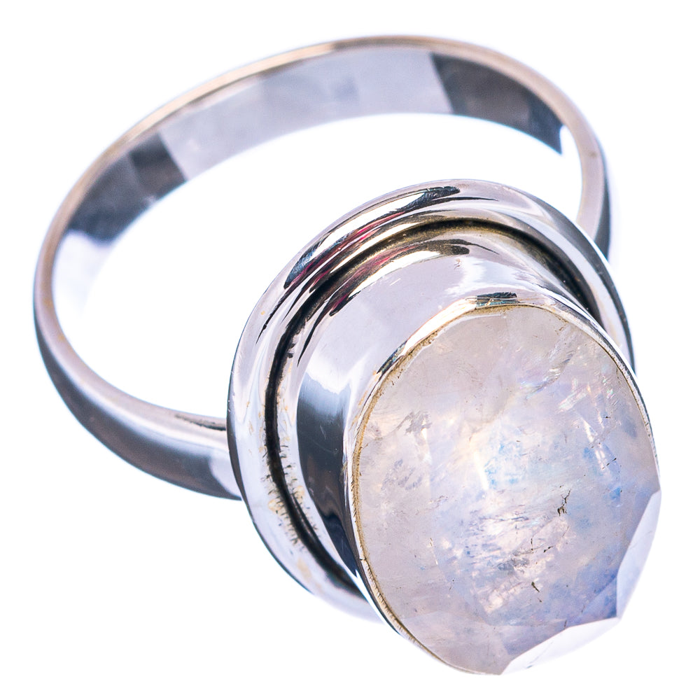 Faceted Rainbow Moonstone Ring Size 6.75 (.925 Sterling Silver)