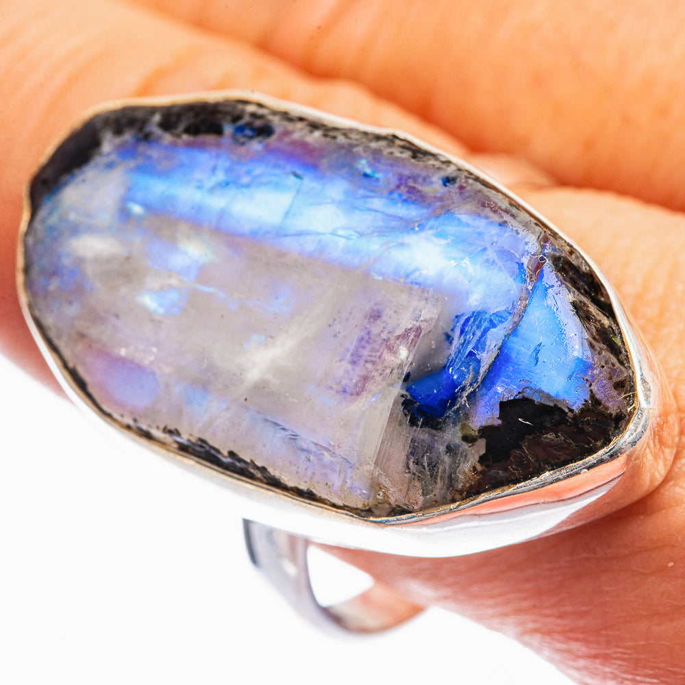 Raw Rainbow Moonstone Ring Size 10.75 (925 Sterling Silver) R142045