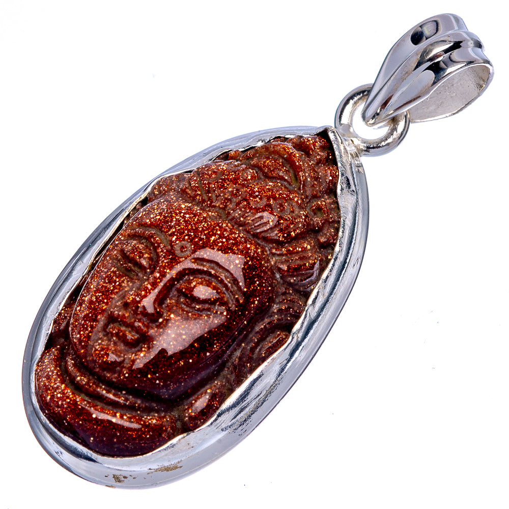 Goldstone Buddha Pendant 1 5/8" (925 Sterling Silver) P40398