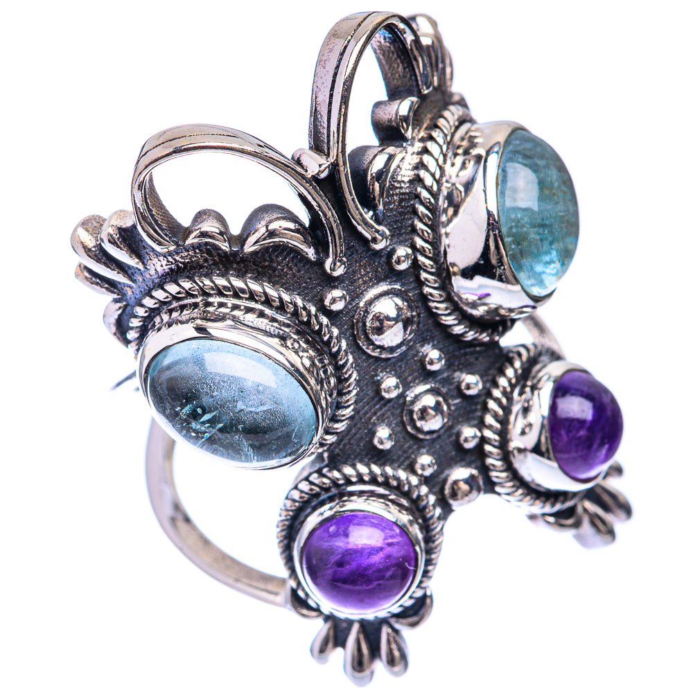 Large Aquamarine, Amethyst Ring Size 6.5 (925 Sterling Silver) R141356