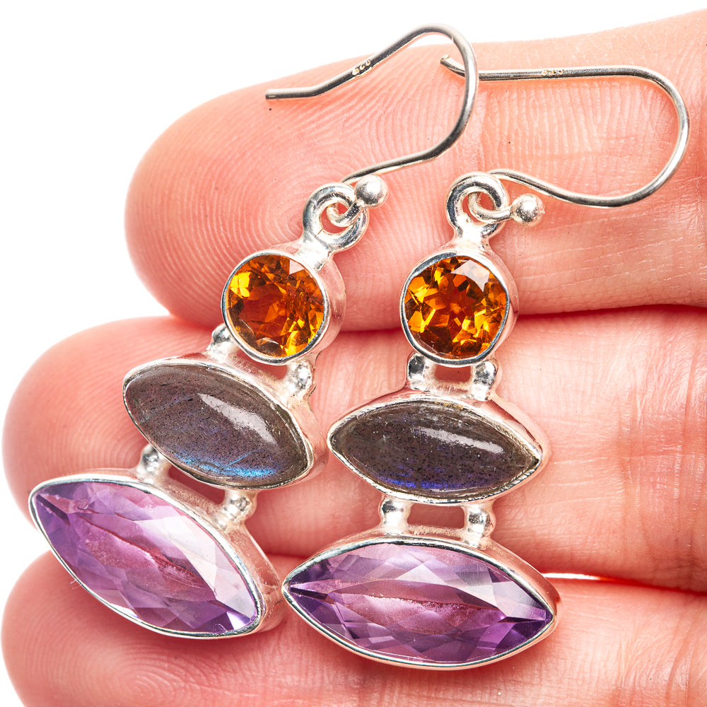 Amethyst, Labradorite, Citrine Earrings 1 5/8" (925 Sterling Silver) E432533