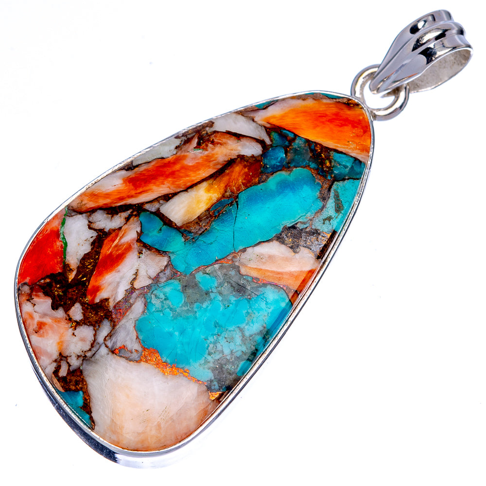 Spiny Oyster Turquoise Pendant 2" (925 Sterling Silver) P40433