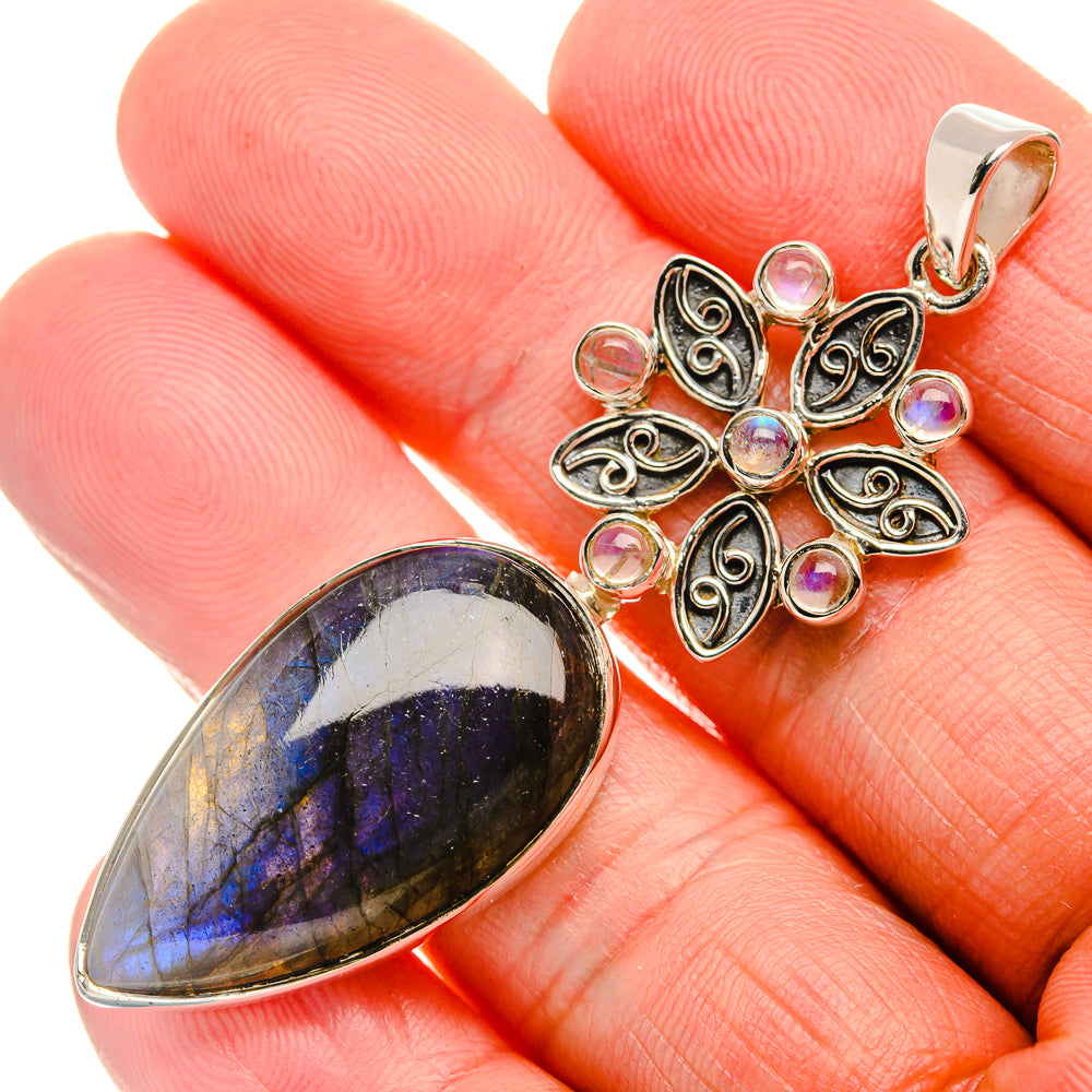 Signature Labradorite, Rainbow Moonstone 925 Sterling Silver Pendant 2 3/8" (925 Sterling Silver) PD37809