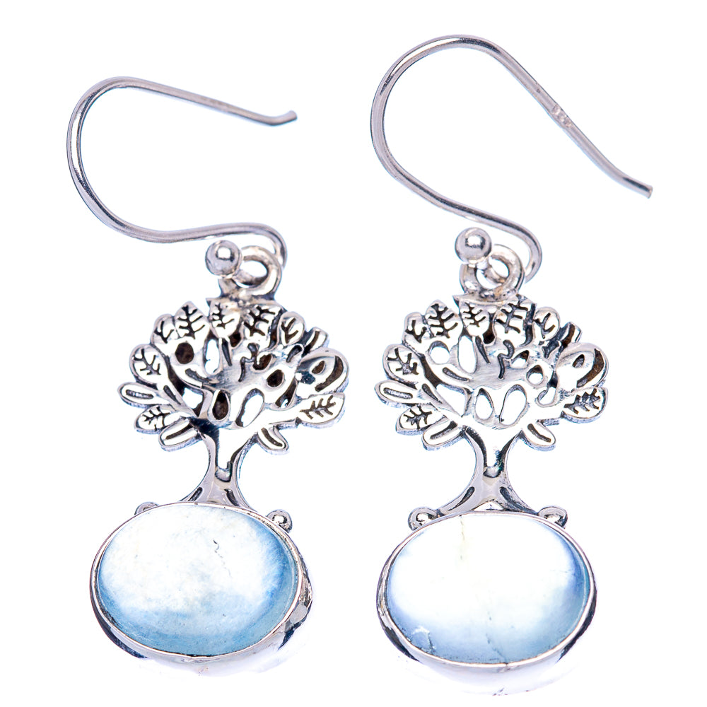 Aquamarine Tree Earrings 1 3/8" (925 Sterling Silver) E1384