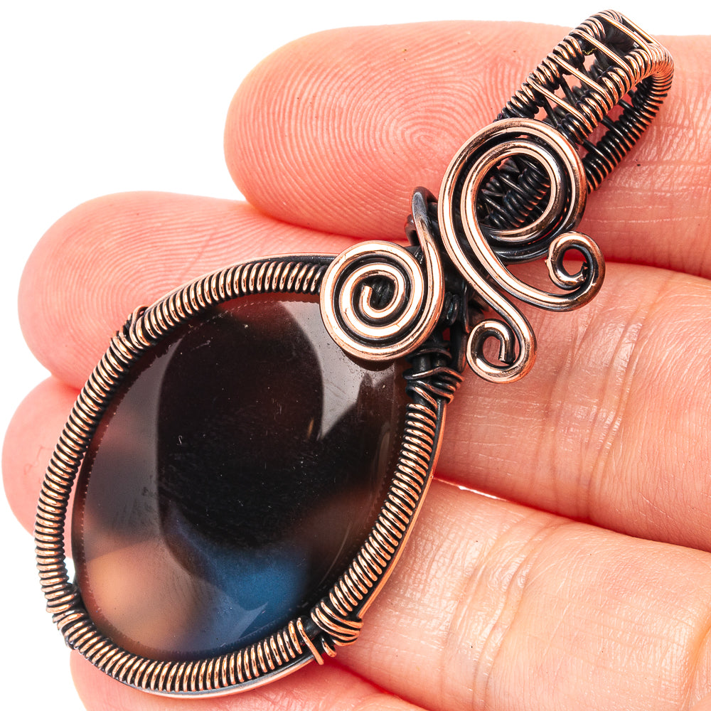 Banded Agate Wire Wrap Pendant 2 1/4" (Oxidized Copper)