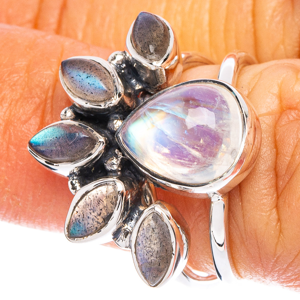 Rainbow Moonstone, Labradorite 925 Sterling Silver Premium Ring Size 5.75 (925 Sterling Silver) R6486