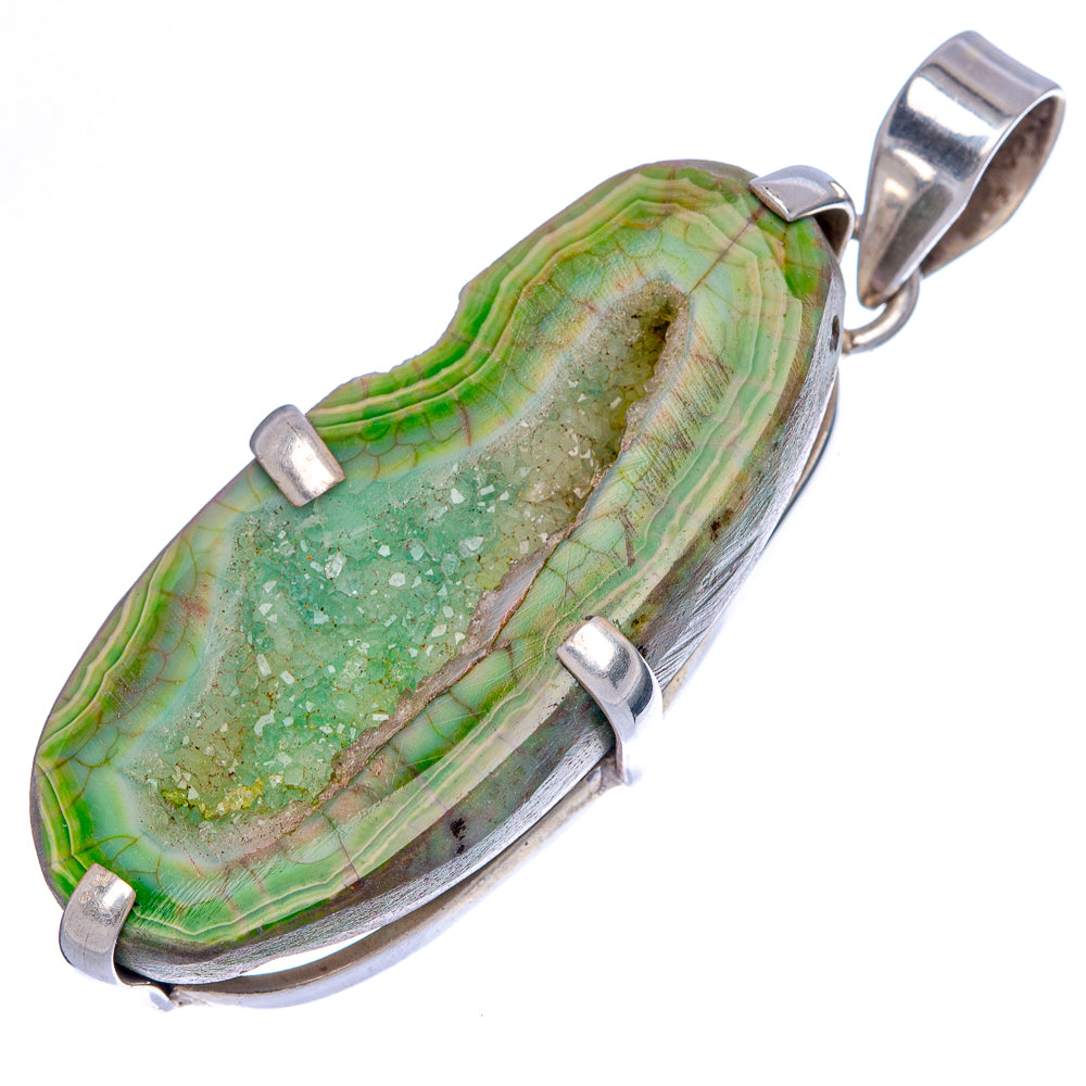 Green Geode Slice Pendant 2 1/8" (925 Sterling Silver) P40092