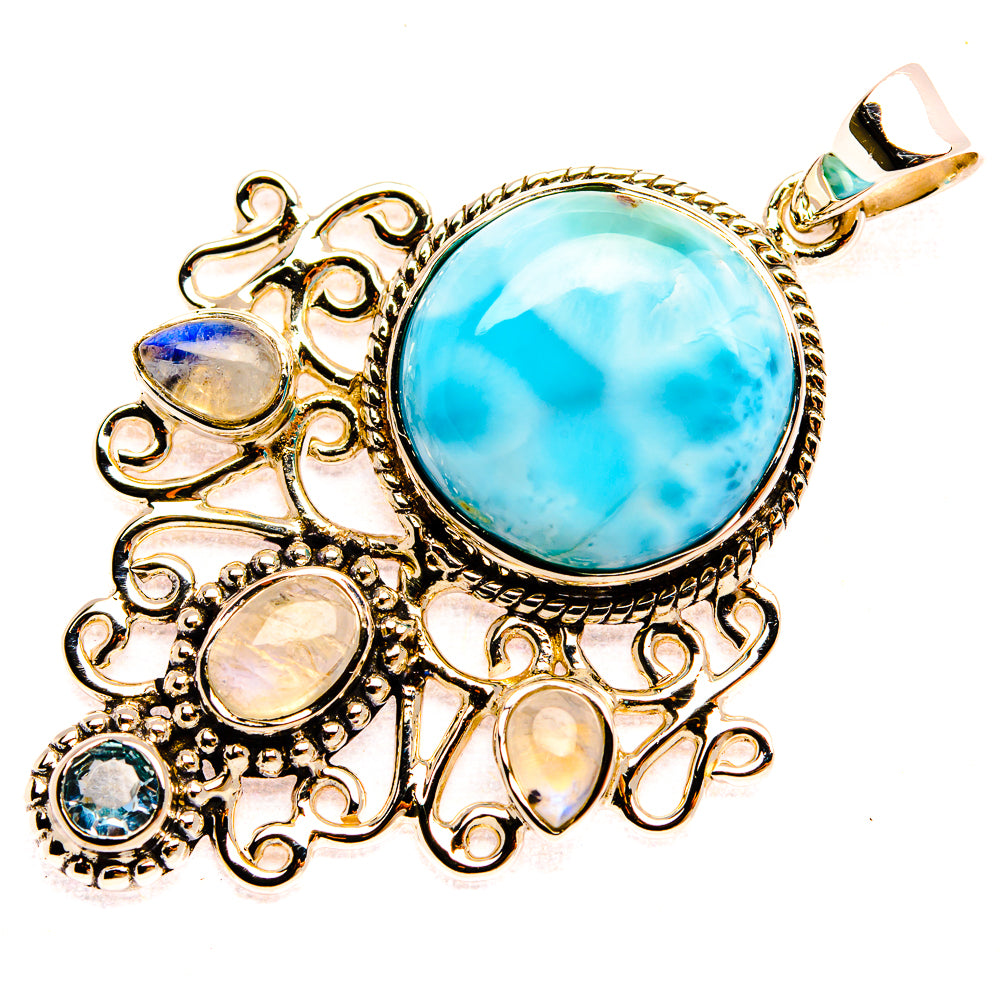 Signature Larimar, Rainbow Moonstone, Blue Topaz 925 Sterling Silver Pendant 1 7/8" (925 Sterling Silver) PD37806