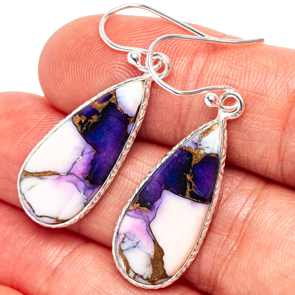 Purple Dahlia Mohave Turquoise Earrings 1 5/8" (.925 Sterling Silver)