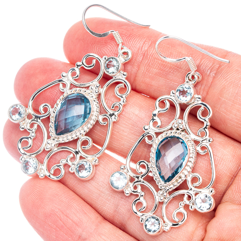 Signature Blue Topaz Earrings 2 1/4" (925 Sterling Silver) E1074