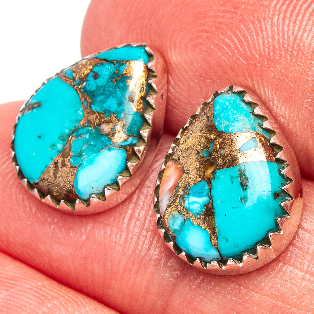 Blue Copper Turquoise Earrings 1/2" (.925 Sterling Silver)