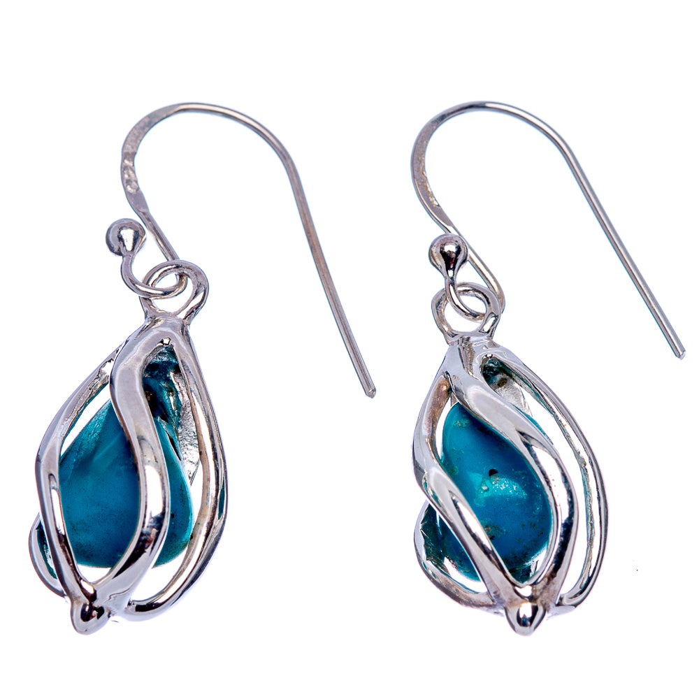 Tibetan Turquoise Earrings 1 1/4" (925 Sterling Silver) E433386